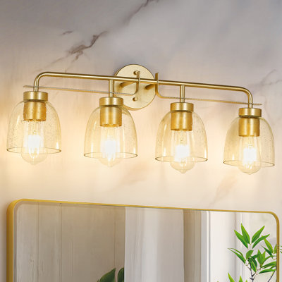 28" 4-Light Gold Bathroom Vanity Light, Industrial Wall Sconce with Bubble Glass