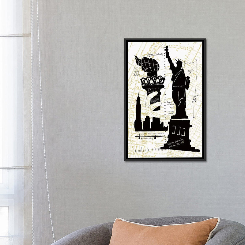 NY Deco II, impression sur toile, H 26 po x l 18 po x P 1,5 po, Toile encadrée noire, Pas de tapis