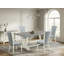 L'ensemble 5 pièces de table et chaises de cuisine comprend une table de salle à manger rectangulaire en ciment avec des pieds en V et 4 chaises Parsons en tissu bleu bébé, blanc cassé brossé-741309649-693616070-682384519