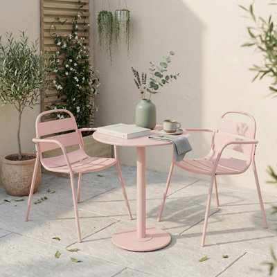 3PCS Weather-Resistant Outdoor Bistro Set, Solid Color Round Table & 2 Slat Design Chairs