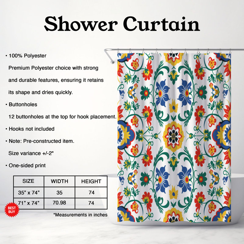 Folk Craft - Premium Shower Curtain, 74"H x 71"W