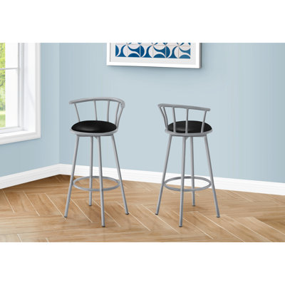 2 Contemporary , Swivel, Grey Metal Base, Black Leather Look Seat, Modern Design 2Pcs Swivel Bar Height, Material, Stylish