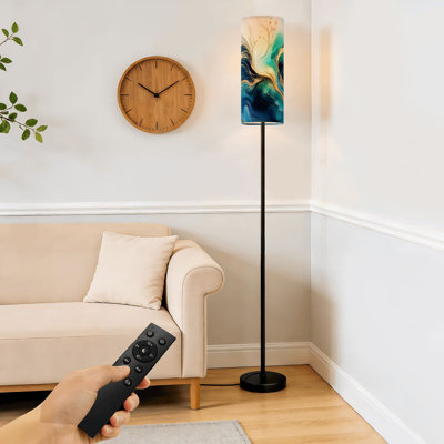 Floor Lamp  Pastel cyan mint liquid marble watercolor gold lines brush stains Teal Dimmable Modern Standing Lamp with Remote Control Footswitch Bulb Lampshade Tall Pole Corner Lamp for Living Room Bedroom Office