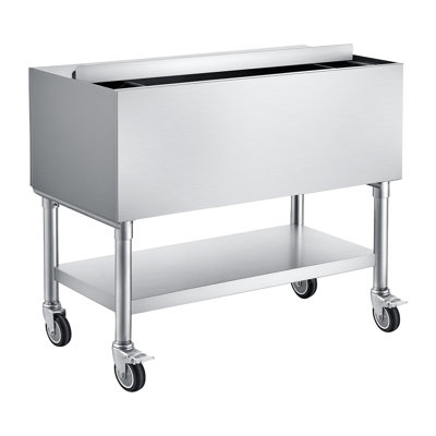 Commercial Ice Bin, 100.7 Qt Max Capacity, 36 x 19 x 35 Inch Stainless Steel Ice Chest with Sliding Lid and Bottle Holders, Cooler Cart Cocktail Unit for Bar Restaurant Pub, NSF Certified