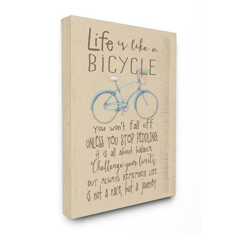 "life is like a bicyclette" , art textuel sur toile, 24 po x 30 po