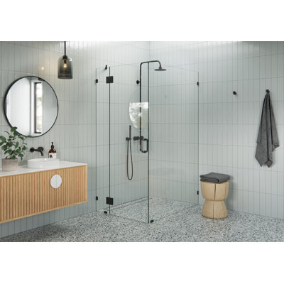 Halo 37 in. x 47 in. x 78 in. 90-degree Fully Frameless Glass Hinged Shower Enclosure