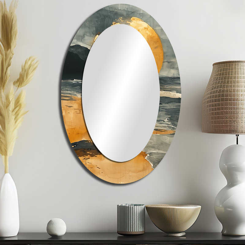 Décoration de miroir doré doré Golden Coastal Beach Sunset, 36 po x 24 po