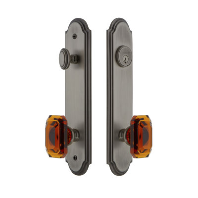 Arc Tall Plate Complete Entry Set with Single Cylinder Deadbolot and Baguette Amber Knob