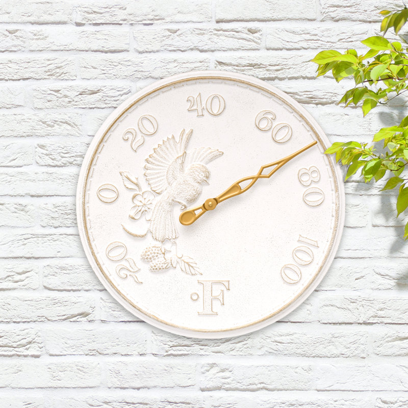 16" Songbird Thermometer, White/Gold