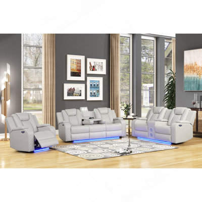 Fauteuil inclinable électrique 3 pièces en simili cuir glacé Benz