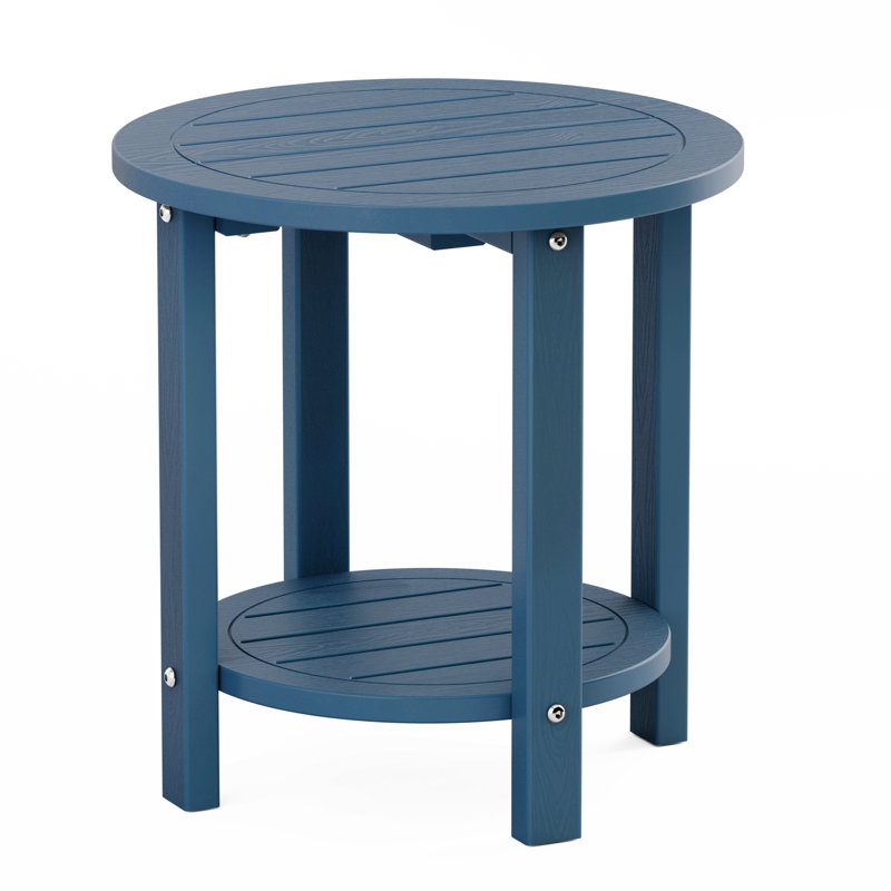 16 Inch Round Outdoor Side Table Adirondack Plastic/Resin Patio Side Table Weather Resistant End Table with Storage Shelf