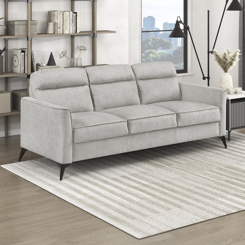 Canapé Olegas en microfibre texturée moderne et contemporaine de 79 po avec pieds en métal noir et structure en contreplaqué durable