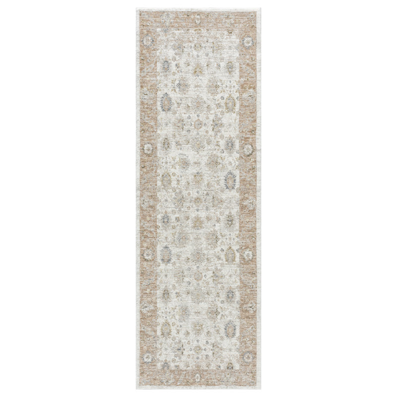 Anthonyson Cream/Brown Traditional Floral Filigree Woven Indoor Area Rug, 2'7" x 7'10"