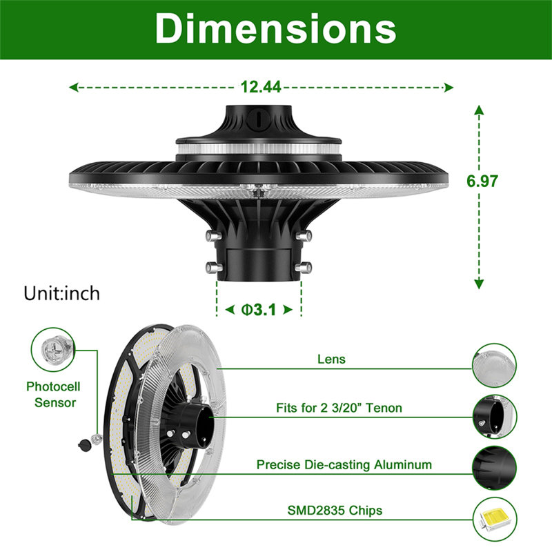 Led Post Top Light with Photocell 60W 8400LM Adjustable CCT 5000K Daylight