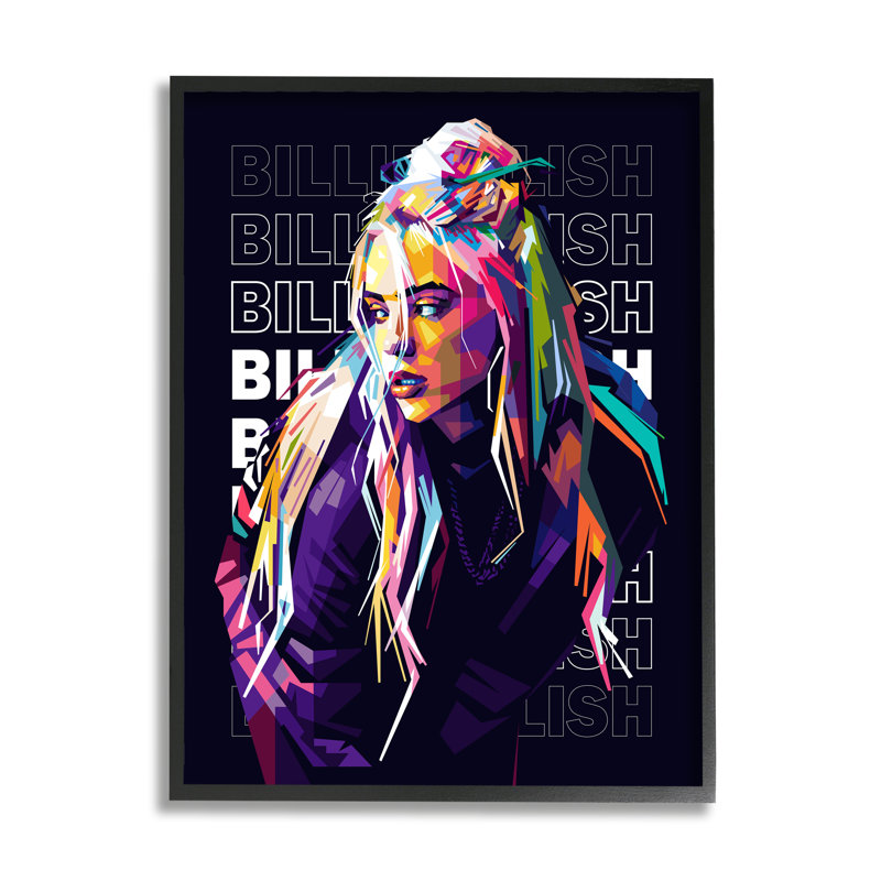 Personnage célèbre Billie Eilish, H 14 po x l 11 po x P 1,5 po, Giclée encadrée noir minuit