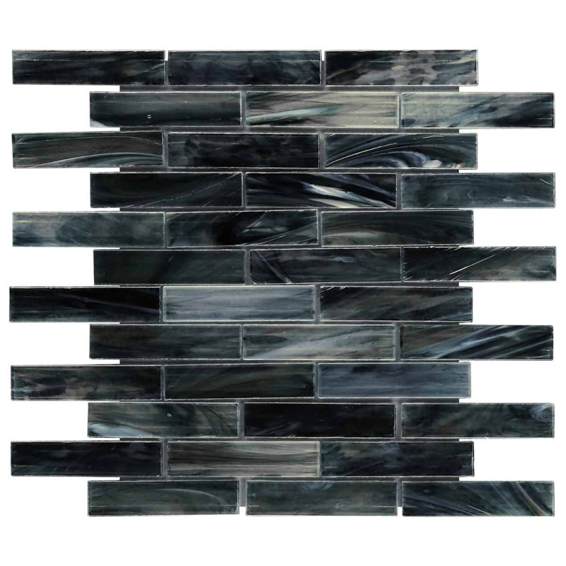 Artwater Iridescent Polished Glass Mosaic Tile, Night Black