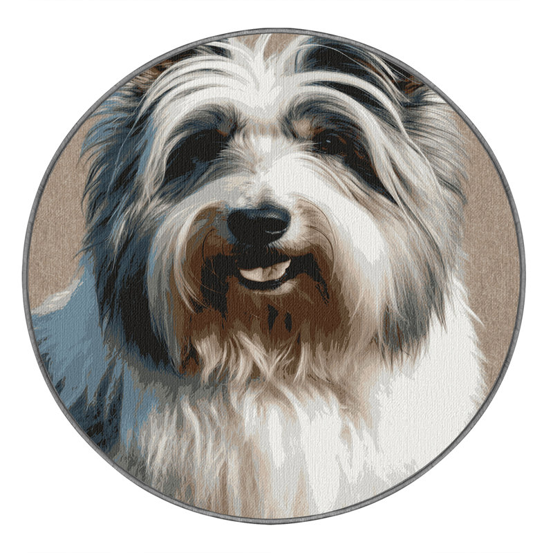 Washable Polish Lowland Sheepdog Dogs Area Rug, Round 5'