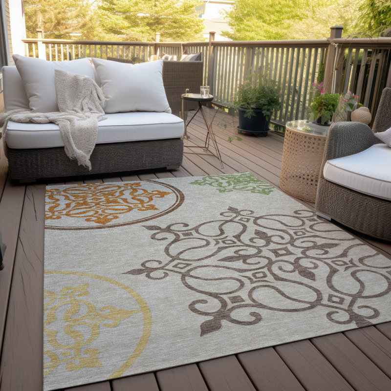 Machine Washable Indoor/Outdoor Chantille ACN874 ScrollsRug, Taupe, 5' x 7'6"