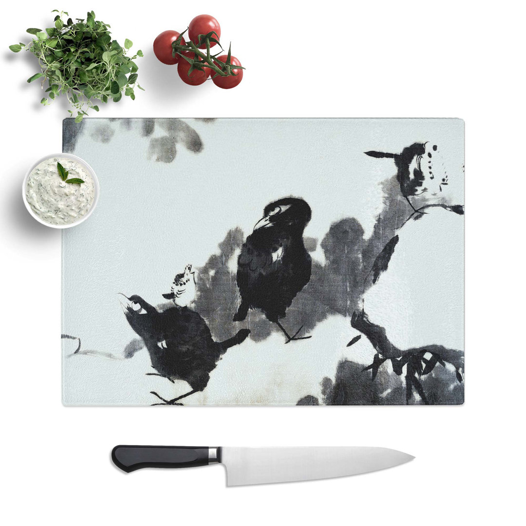 Tempered Glass Birds in a Lotus Pond Chopping Board
