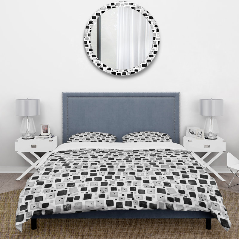 Ensemble de housse de couette noir et blanc Midcentury Mosaic Tiles I - Midcentury