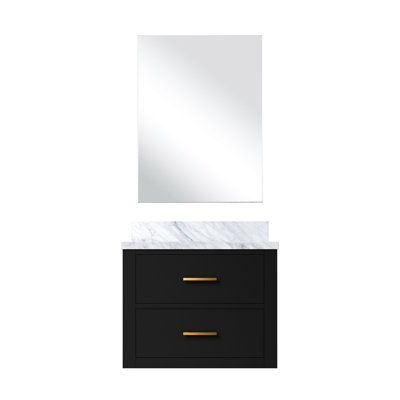 Meuble-lavabo noir simple avec comptoir en acrylique et miroir de 45,7 cm (18 po) - Fermeture amortie, construction en bois massif, panneaux, comptoir de 61 cm (24 po) de largeur x 31 cm (24 po) de profondeur.