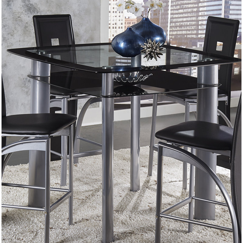 Mccready Glass Top Metal Base Dining Table