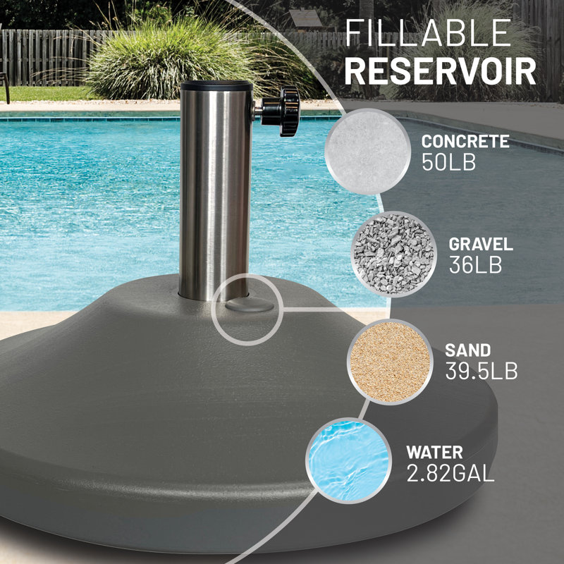 Gray Stainless Steel Fillable Patio Umbrella Base with Wheels