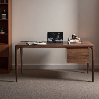 Modern Walnut Japanese Desk - Minimalist Storage
