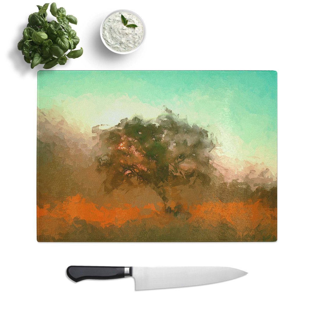 Tempered Glass Tree in Isolation in Abstract Chopping Board