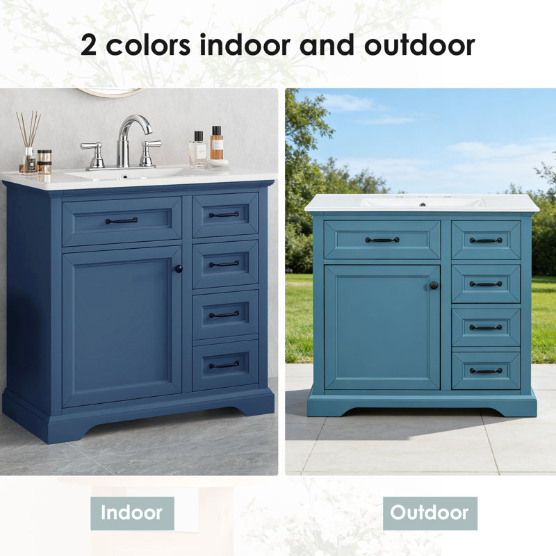 Reenata 36" Bathroom Vanity With Sink Combo, Blue Gray