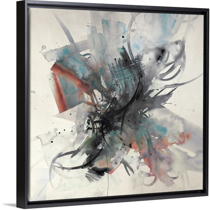 « spring élingue iii », peinture sur toile, H 37,7 po x l 37,7 po x P 1,75 po, Cadre flottant noir
