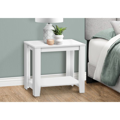 Table d'appoint transitionnelle en blanc pour la chambre à coucher en tant qu'accent de chevet, 22 pouces de hauteur, côté stratifié avec espace de rangement de la salle familiale, longueur 23,09