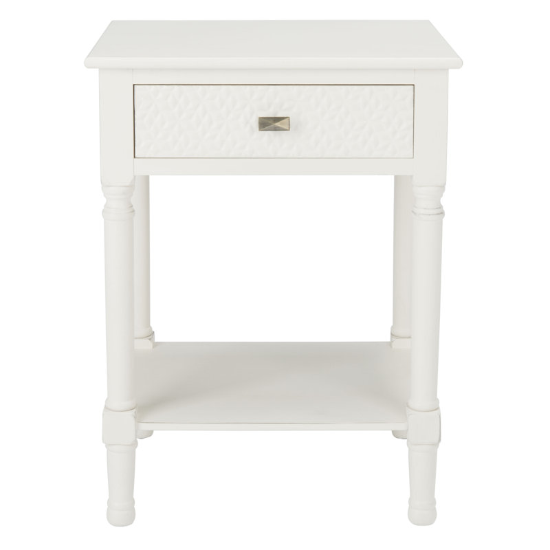 Halton Distressed White Wood Accent Table with Textured Drawer
