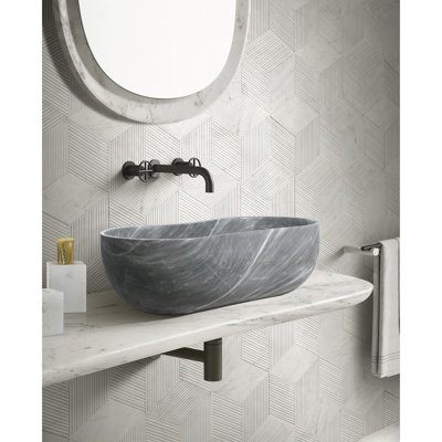 Lavabo en marbre naturel gris, 23,6 po x 14,2 po x H 7,1 po, conception ondulée, facile à entretenir, s'adapte bien aux salles de bain