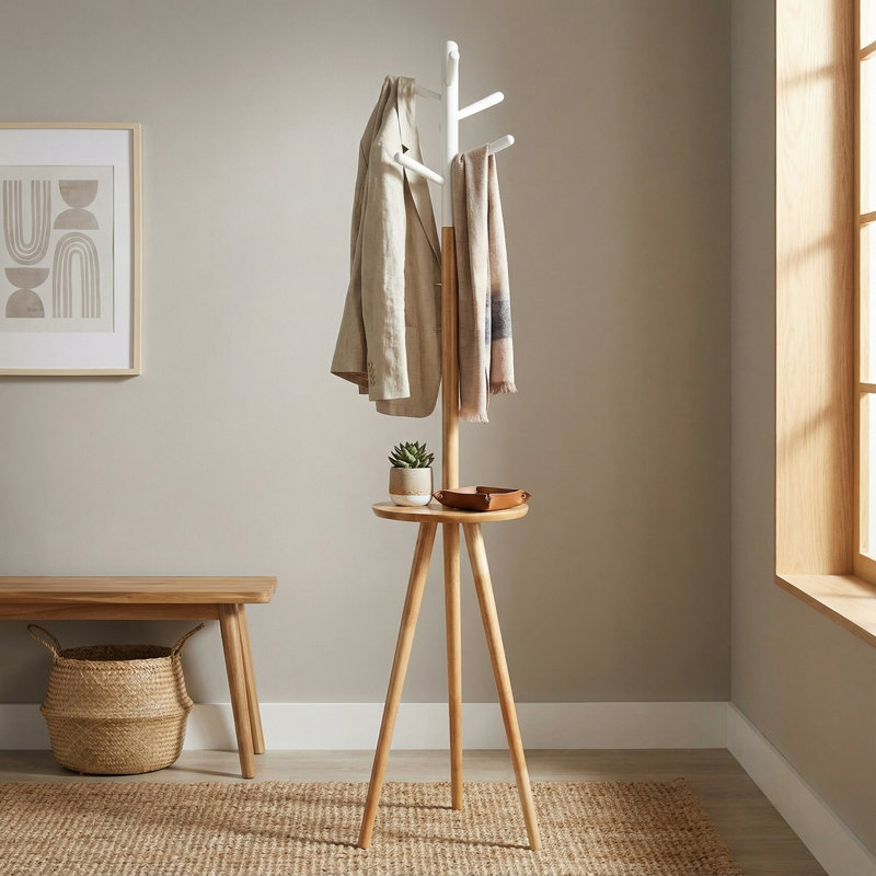 Sheelah Solid Wood Freestanding Coat Rack, Natural