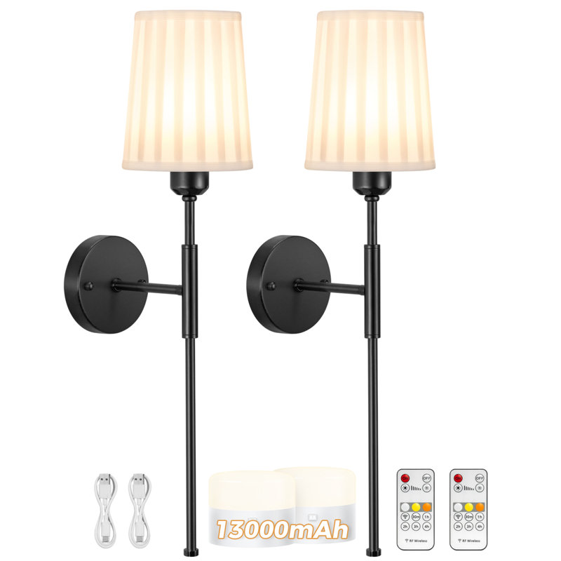 Battery Operated Wall Sconce, Beige, Matte Black