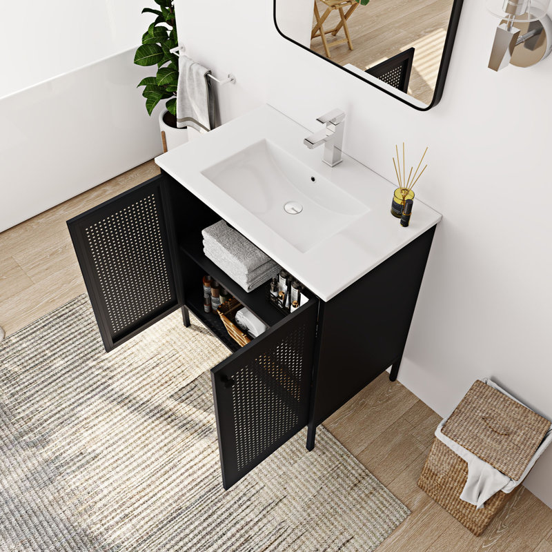 Meuble-lavabo simple 30 po avec plateau en céramique Marae, Noir