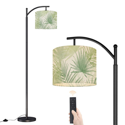 Lampe sur pied à arc avec abat-jour réglable Feuillage tropical abstrait vert olive pastel couleurs Feuilles de palmier Lampe sur pied à 3 températures de couleur à intensité variable avec interrupteur au pied pour chambre à coucher