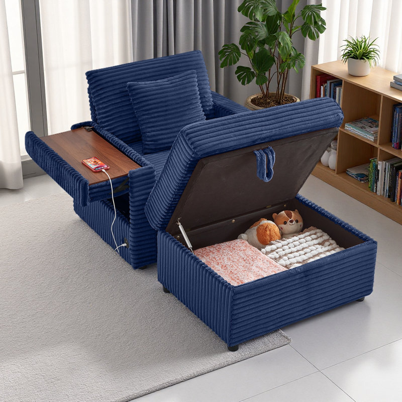 Canapé confortable moelleux en velours côtelé, espace de rangement pour une grande chaise simple, méridienne super douce avec repose-pieds et table