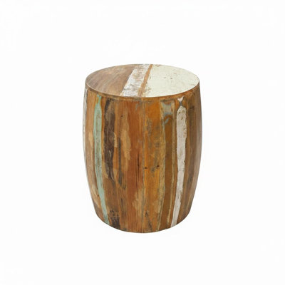 Handcrafted Round Reclaimed Wood Side Table with Distressed Finish