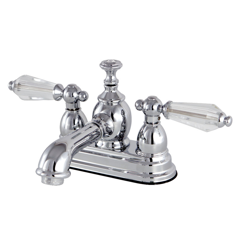 Kingston Brass Wilshire Two-Handle 3-Hole Deck Mount 4" Centerset Bathroom Faucet with Brass Pop-Up, Chrome