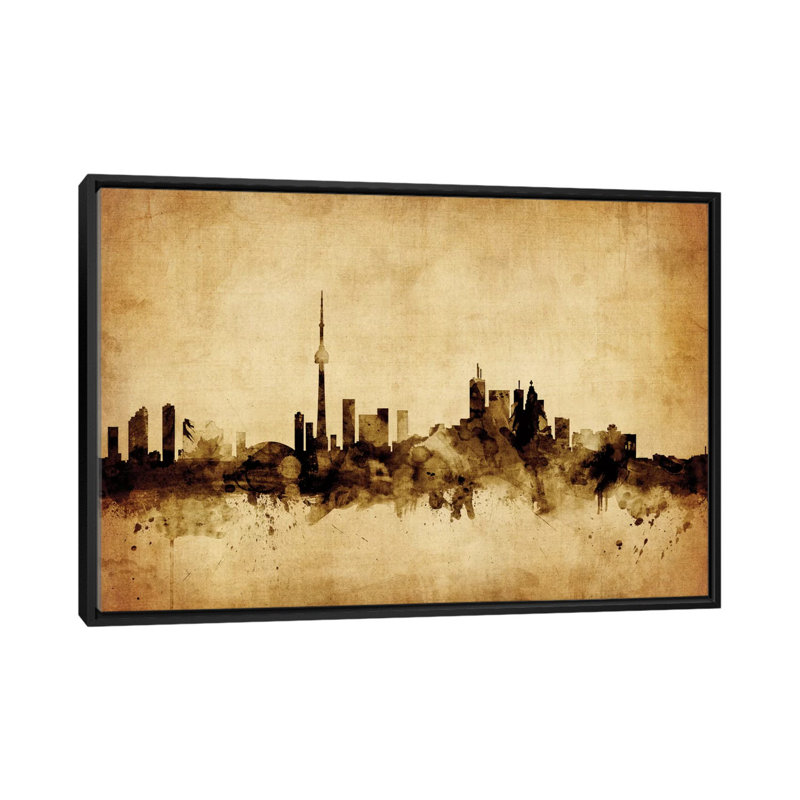 Foxed (Retro) Skyline Series: Toronto, Canada, impression sur toile tendue, H 18 po x l 26 po x P 1,5 po, Pas de tapis