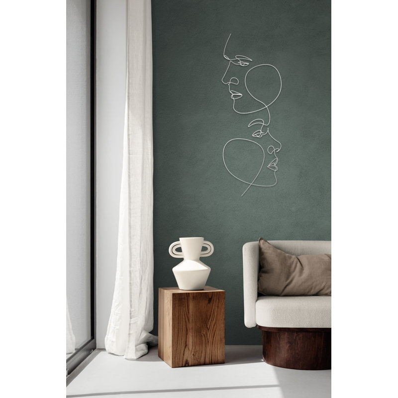 Love Faces Metal Line Art, Faces Metal Wall Décor for Wedding, Valentine's Day Gifts, Matte Silver, 10" H x 3" W x 0.5" D