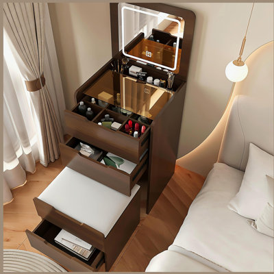 3 in 1 Vanity Desk with Plip Top Mirror,Small Make Up Vanity Set with Visible Glass Desktop,Compact Makeup Vanity with 3 Drawers,Dressing Table for Bedroom,Mother's day