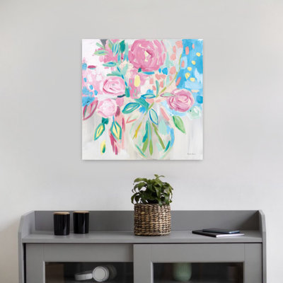 Contemporary Summer Pink Floral Pastel With Aqua Blue Art