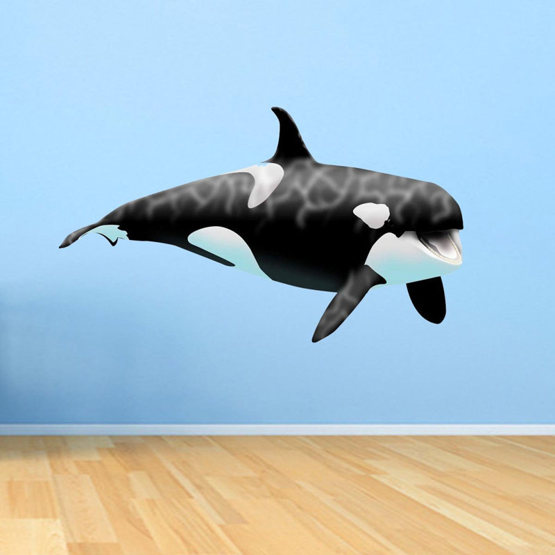 Autocollant mural pour la baleine de la baleine et du bâton géant orca, H 14,5 po x l 24 po