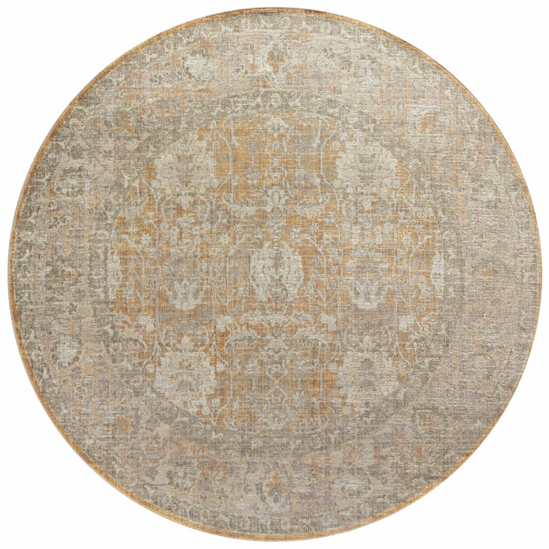 Chris Loves Julia x Loloi Rosemarie Oriental Gold/Sand Area Rug, Round 7'9"