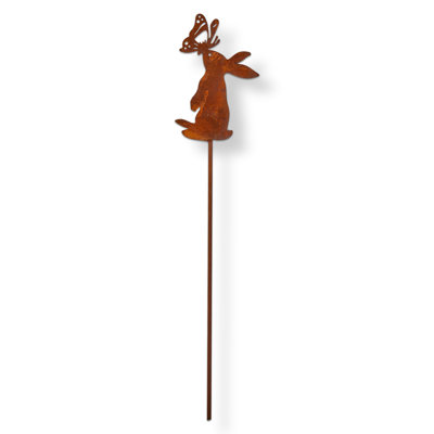 Lapin avec piquet de jardin papillon brun en fer de tous les jours