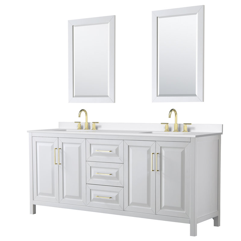 Daria 80'' W Vanity, White, Brushed Gold, White Quartz