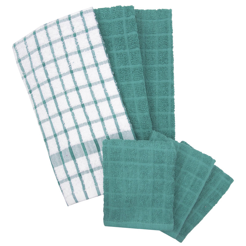 Cotton Plaid Kitchen Towel Linen Set, Teal